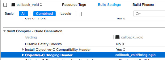 Specifying the bridging header.